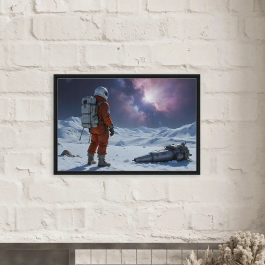 Framed astronaut artwork from PixiOnyx Cosmic Decor with silent descent theme