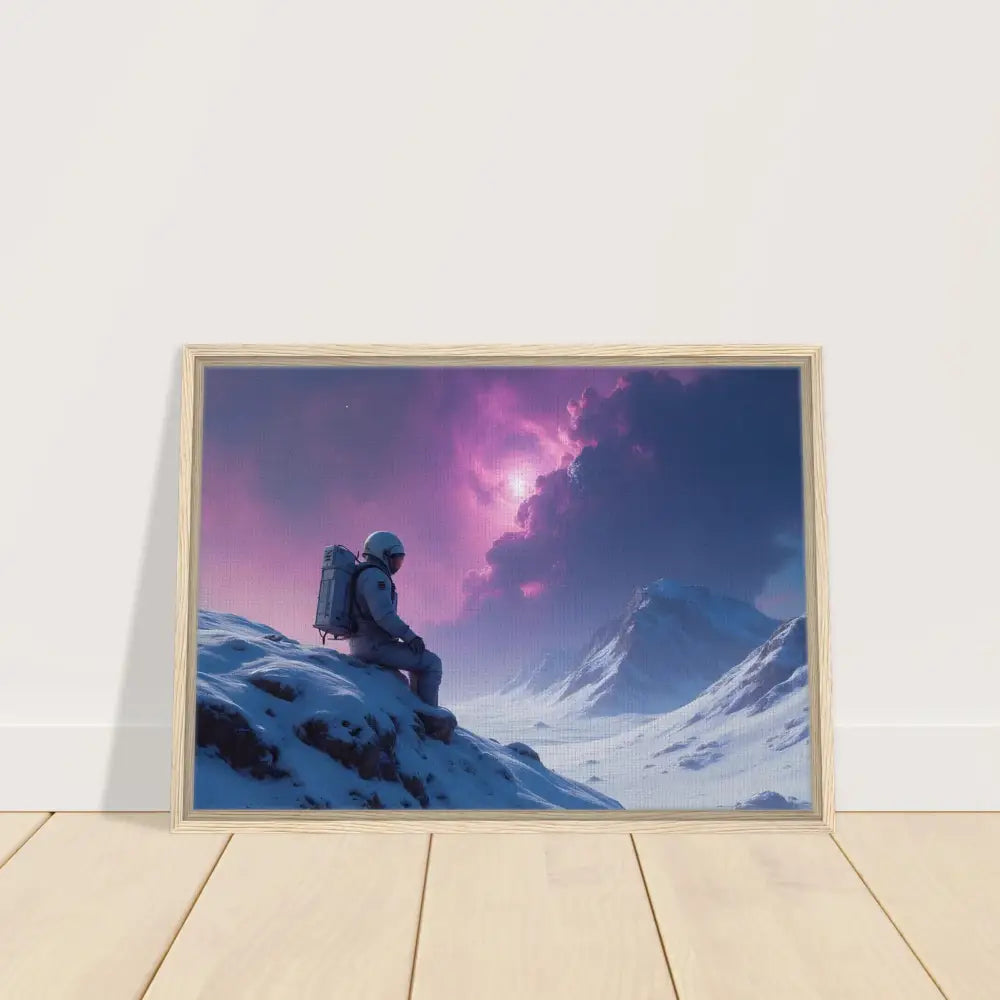 Framed astronaut landscape print on canvas artwork in interstellar frame display