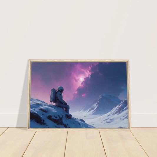 Framed astronaut landscape print for space-themed wall art displayed in PixiOnyx Interstellar Frame