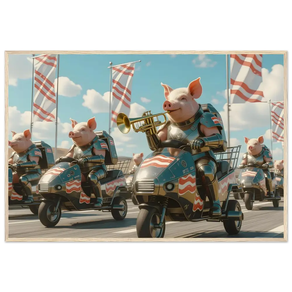 Patriotic pig parade artwork on Framed Bacon Battalion Poster Meat March PixiOnyx Parade of Pork