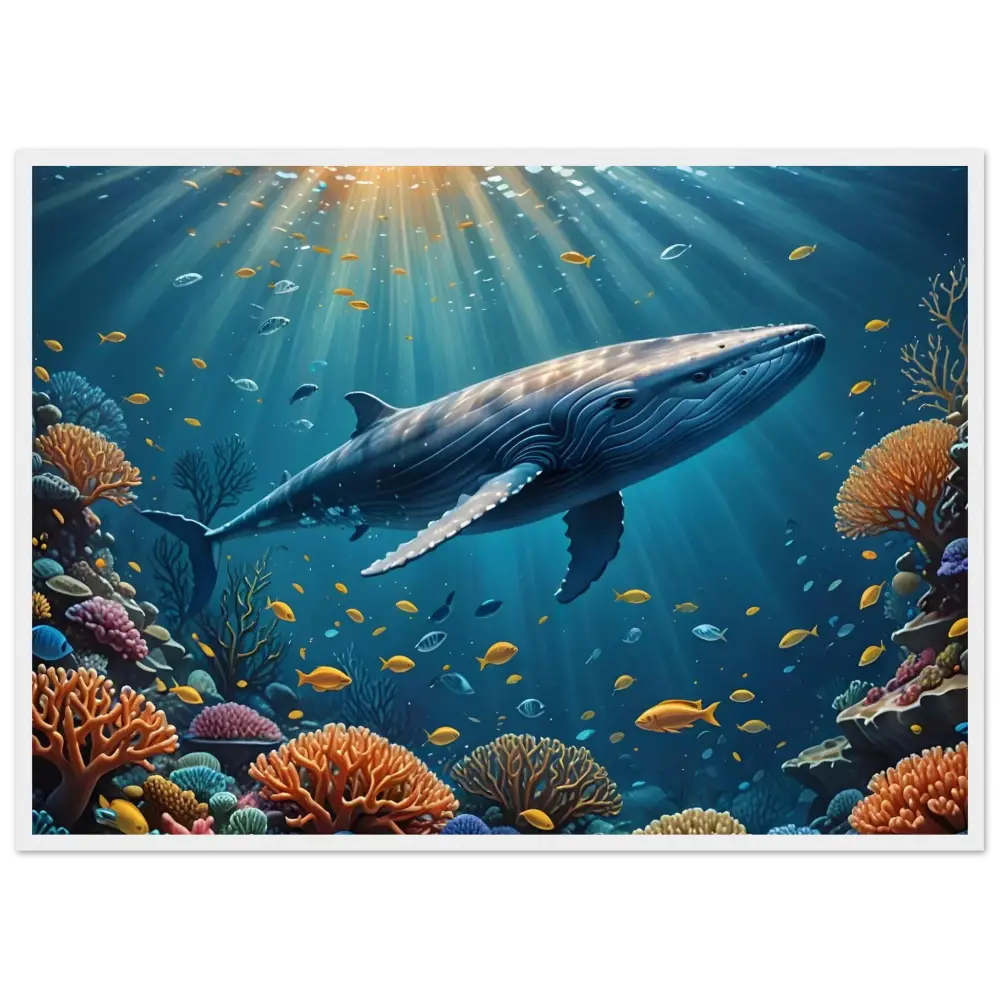 Underwater whale scene on PixiOnyx Matte Paper framed blue whale ocean art
