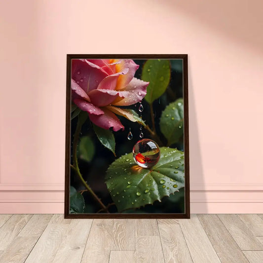 Framed Rose and Water Droplet Art on Blush Reverie Canvas by PixiOnyx Botanical Daydream
