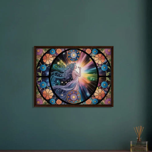 Framed celestial woman artwork on canvas in PixiOnyx Luxe Starlight Panel display