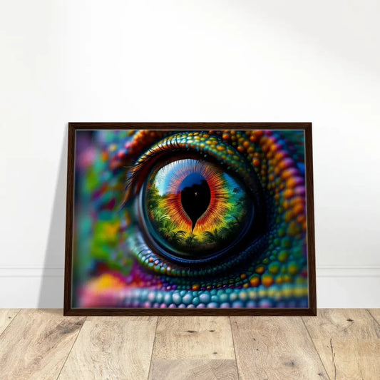 Framed chameleon eye art on PixiOnyx Hypnotic Gaze canvas product