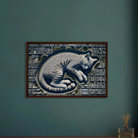 Framed Cat Maze Artwork on Citynap Overlook PixiOnyx Dreamcore Canvas Display