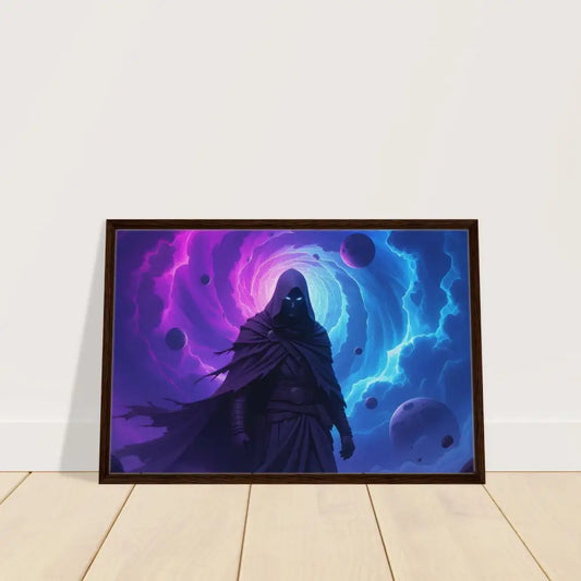 Framed cosmic horror art featuring a cloaked figure from Voidwalker’s Gate Wall Art