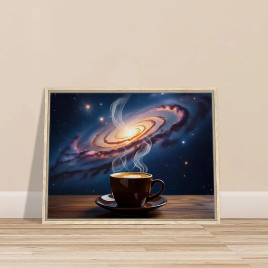 Framed galaxy coffee art on PixiOnyx Dreamscape Canvas for cosmic coffee lovers