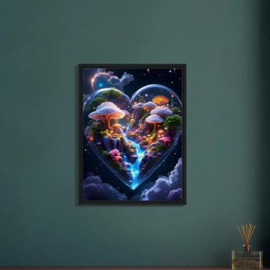 Framed heart-shaped fantasy landscape on PixiOnyx Enchanted Realms Canvas