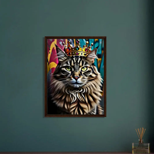 Framed Canvas Crown Meowjesty Urban Cat Wall Art featuring regal cat portrait