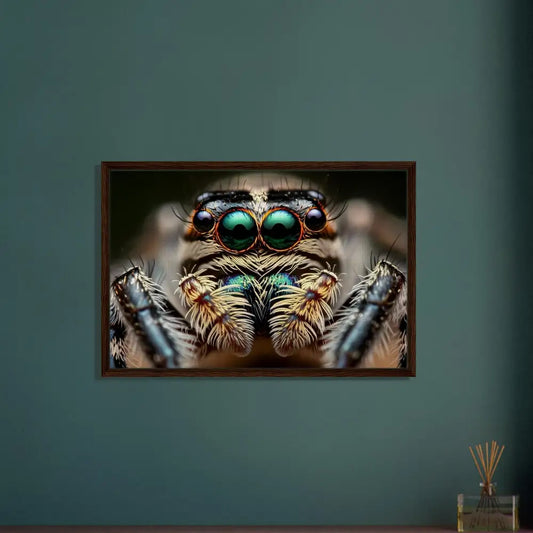 Framed close-up of an eight-eyed spider on canvas artwork by PixiOnyx Nature Obscura