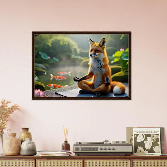 Framed Canvas Foxasana Featuring a meditating fox from PixiOnyx Garden Shrine Series
