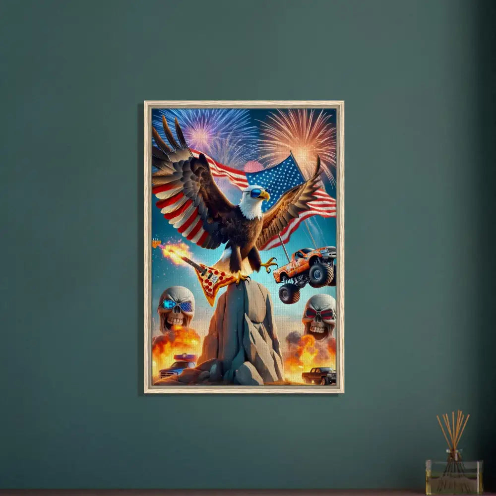 Patriotic eagle artwork on framed canvas titled Freedom Shreds Eternal by PixiOnyx Apex Americana