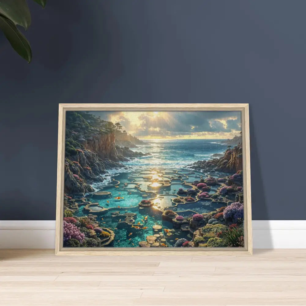 Framed coastal landscape art from PixiOnyx Luxe Tideframe Edition Canvas collection