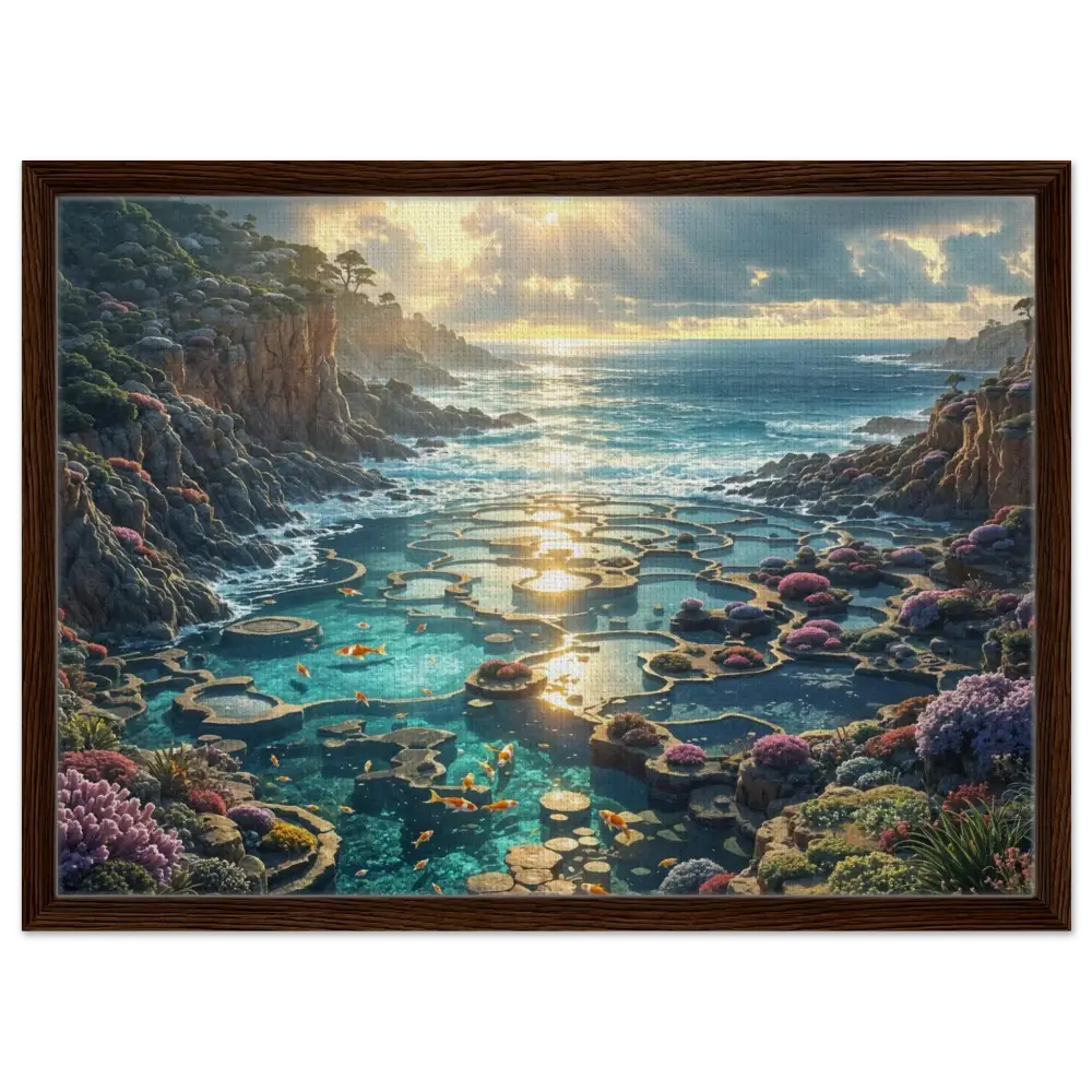 Framed coastal landscape painting from PixiOnyx Luxe Tideframe Edition product