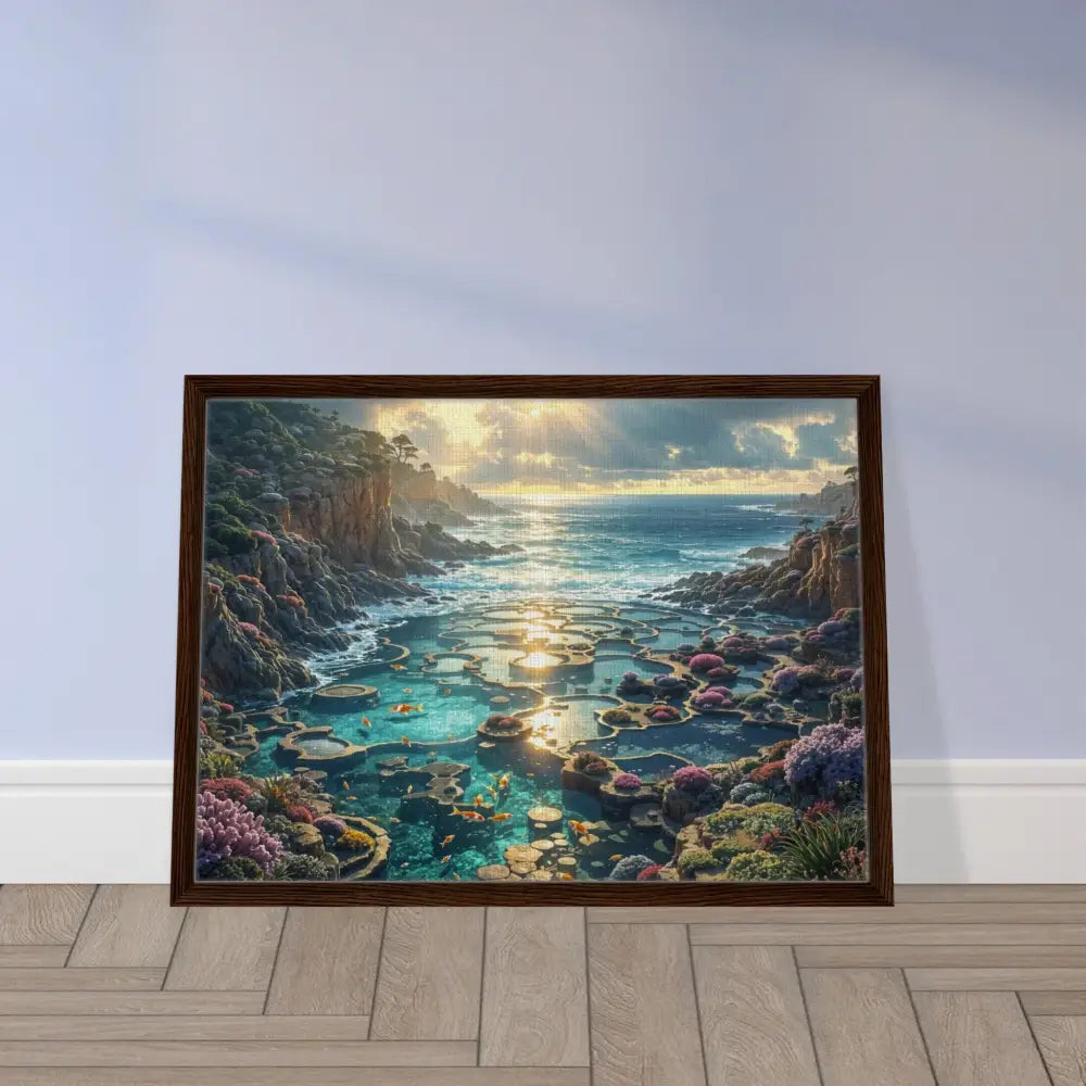 Framed coastal landscape art titled Garden of the Tides in PixiOnyx Luxe Tideframe Edition