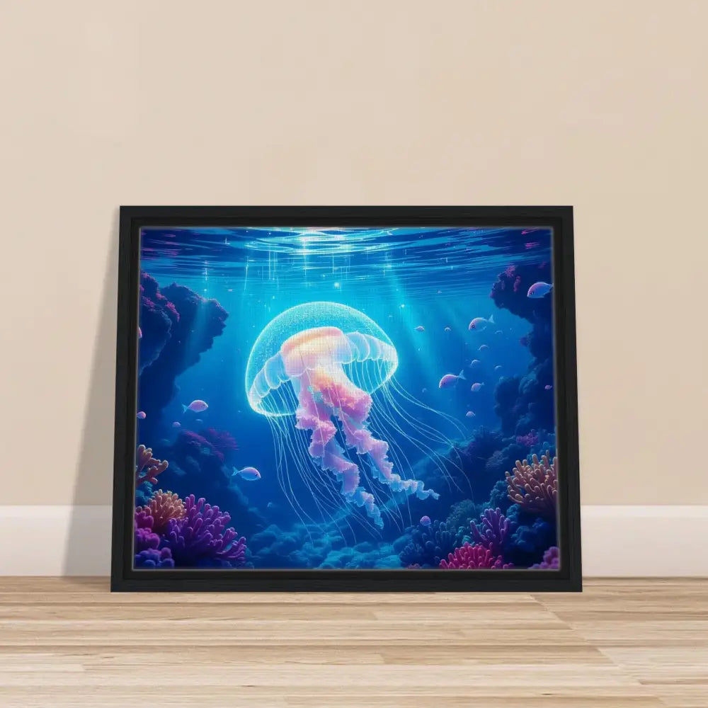 Framed Jellyfish Artwork from PixiOnyx Ocean Reverie Cosmic Drift Canvas Display