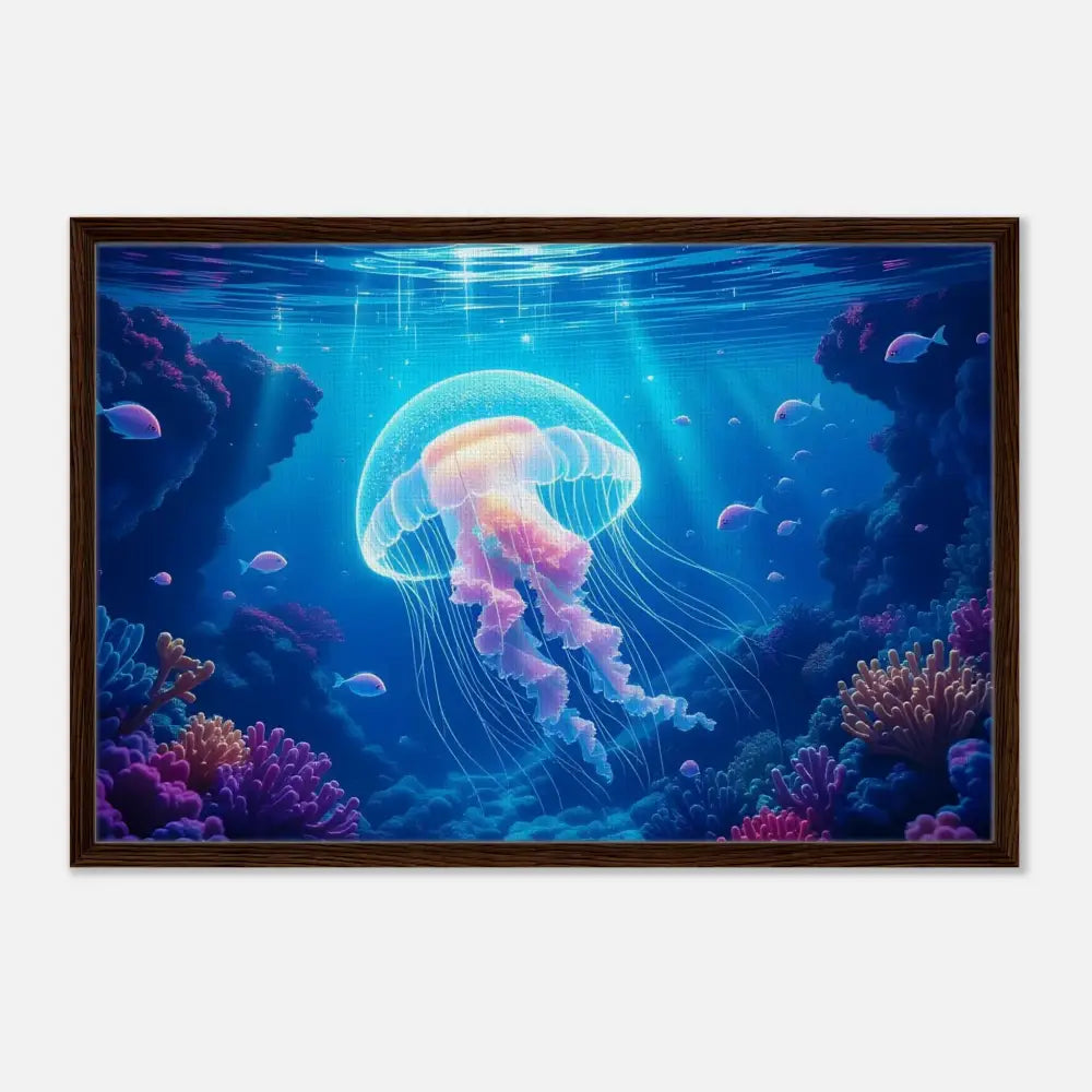 Framed jellyfish artwork from PixiOnyx Ocean Reverie cosmic drift collection