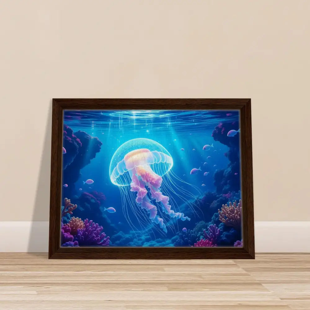 Framed Jellyfish Artwork from PixiOnyx Ocean Reverie Cosmic Drift Canvas display