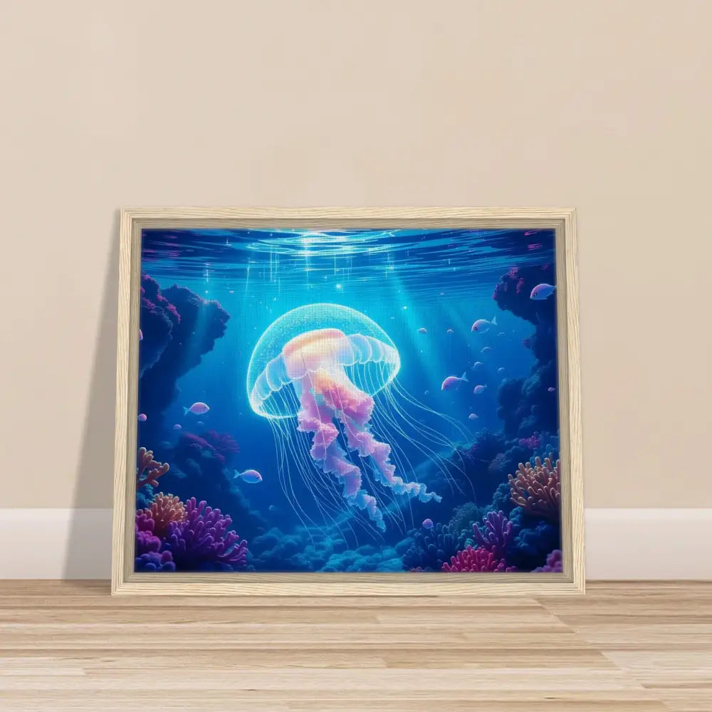 Framed Jellyfish Artwork from PixiOnyx Ocean Reverie Cosmic Drift Canvas Display