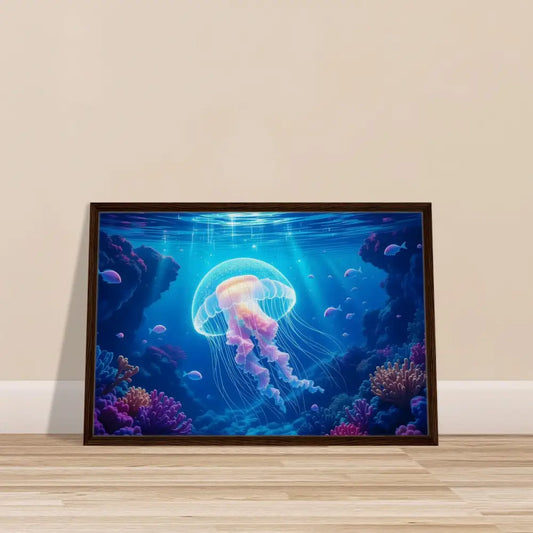 Framed Jellyfish Artwork from PixiOnyx Ocean Reverie Cosmic Drift Canvas