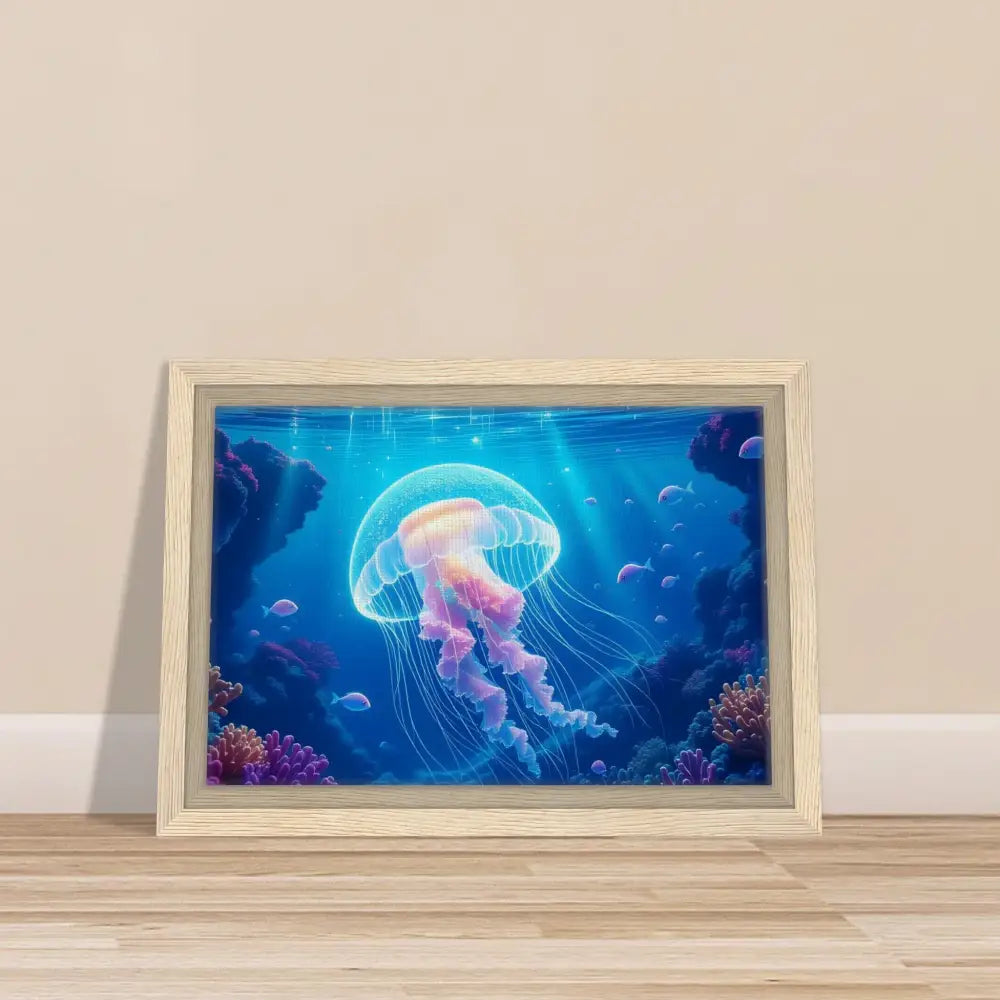 Framed Jellyfish Artwork from Glowing Wanderer Cosmic Drift Canvas by PixiOnyx Ocean Reverie
