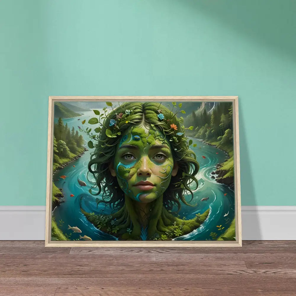 Framed Nature Goddess Artwork on Canvas Featuring Green Goddess in PixiOnyx Dreamscape