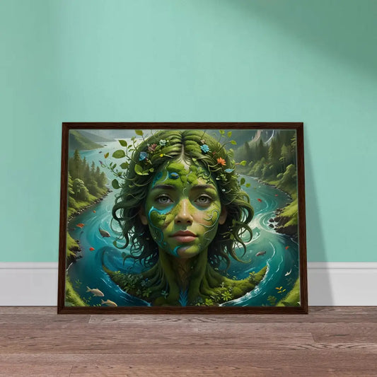Framed Green Goddess nature-themed portrait on canvas for PixiOnyx Nature Dreamscape art