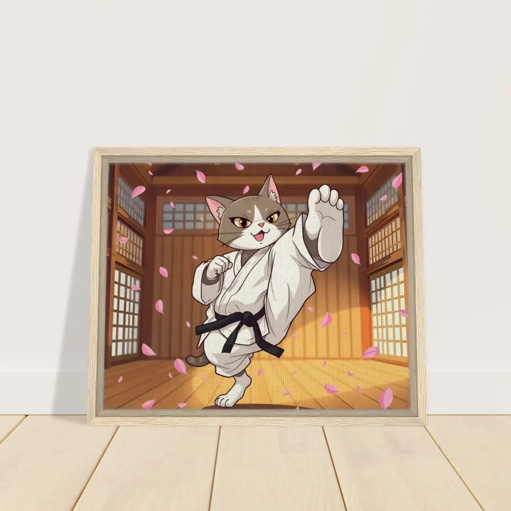 Framed cartoon karate cat art from PixiOnyx Cherry Blossom Showdown product