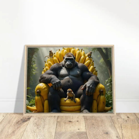 Framed Gorilla and Monkey Art on Canvas from King Kong’s Banana Throne Collection