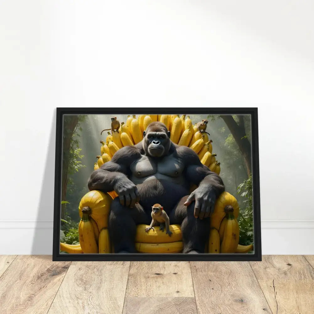 Framed gorilla artwork featuring a banana throne for King Kong’s royal display
