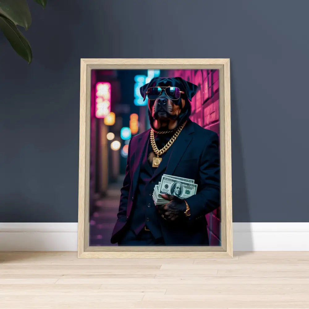 Framed dog portrait from PixiOnyx Luxe Urban Vibe Kingpin K9 Canvas collection