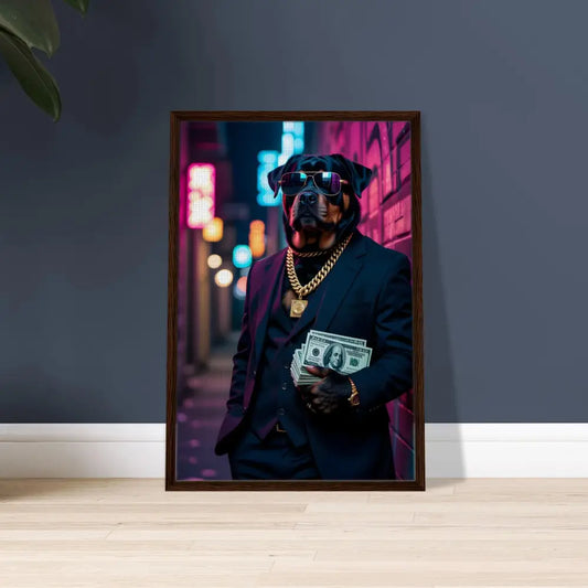 Framed dog portrait on luxurious Canvas in PixiOnyx Luxe Urban Vibe collection
