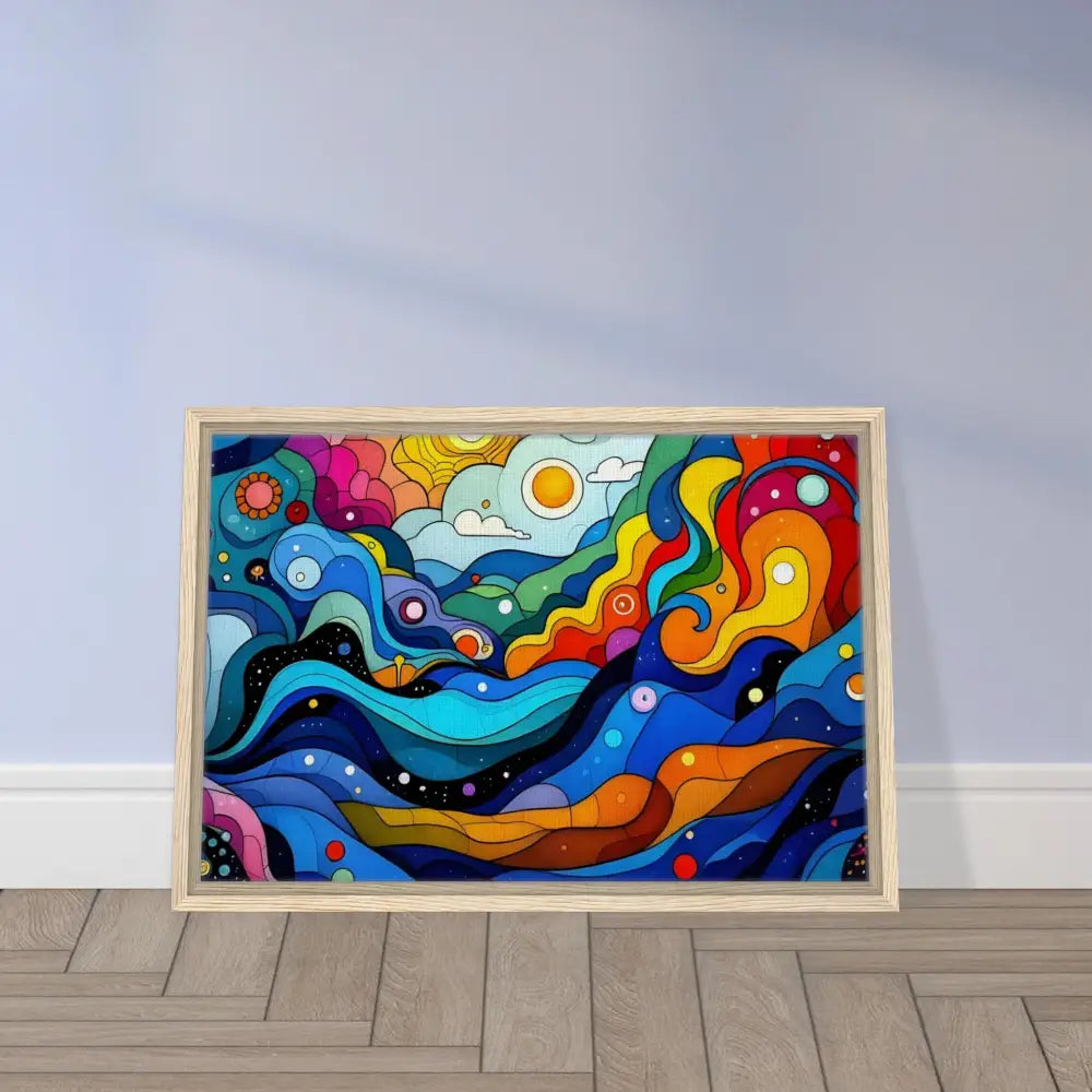 Colorful abstract layered spectrum framed canvas artwork for psychedelic wall decor