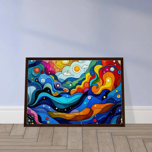 Colorful abstract framed artwork for the Framed Canvas Layered Spectrum Abstract Psychedelic Wall Art