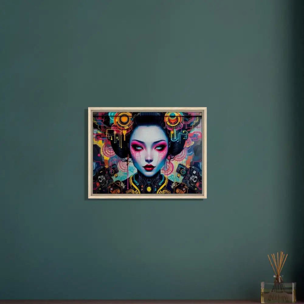 Framed Geisha art displayed on PixiOnyx Urban Circuit Icon Canvas