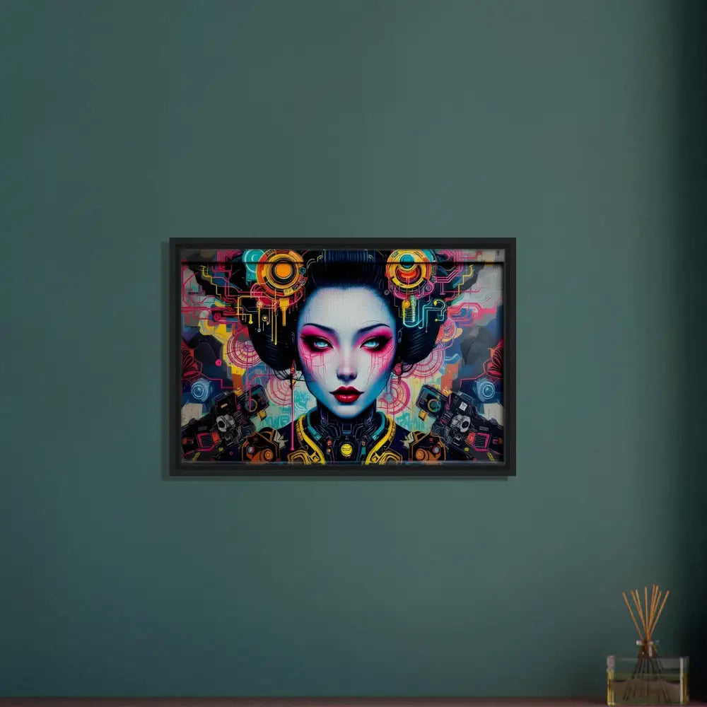 Framed Geisha-Inspired Artwork for PixiOnyx Urban Circuit Icon Canvas Decor