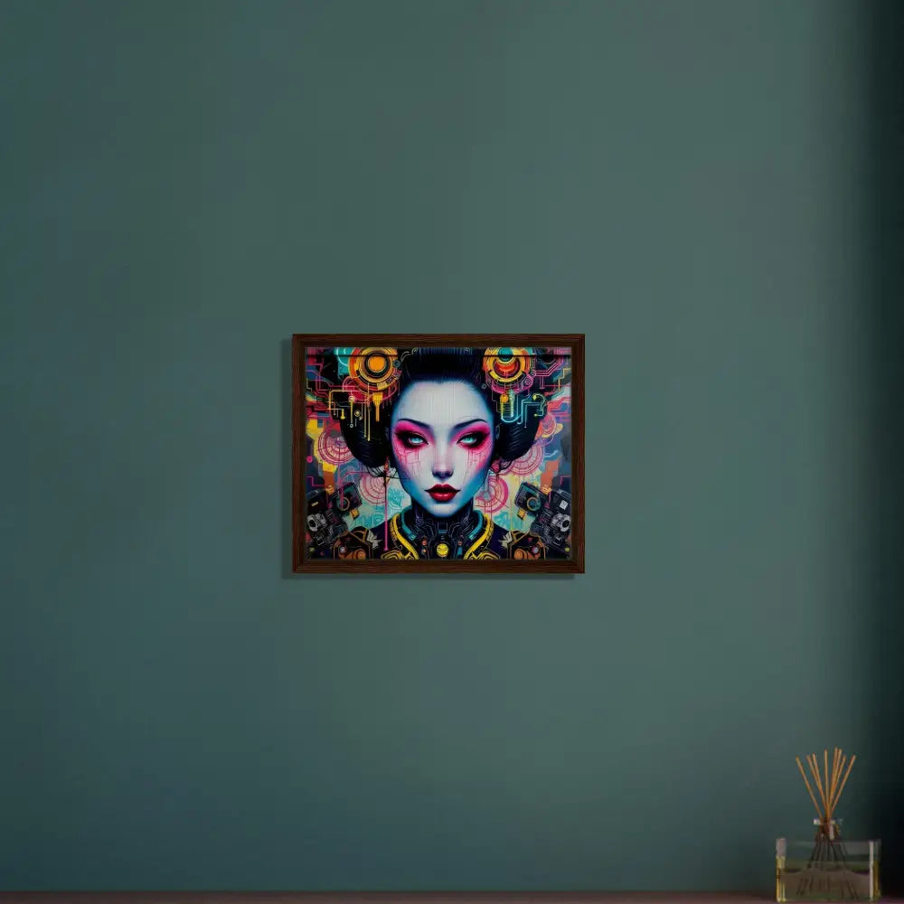 Framed Geisha Portrait Canvas artwork from PixiOnyx Urban Circuit Icon product line