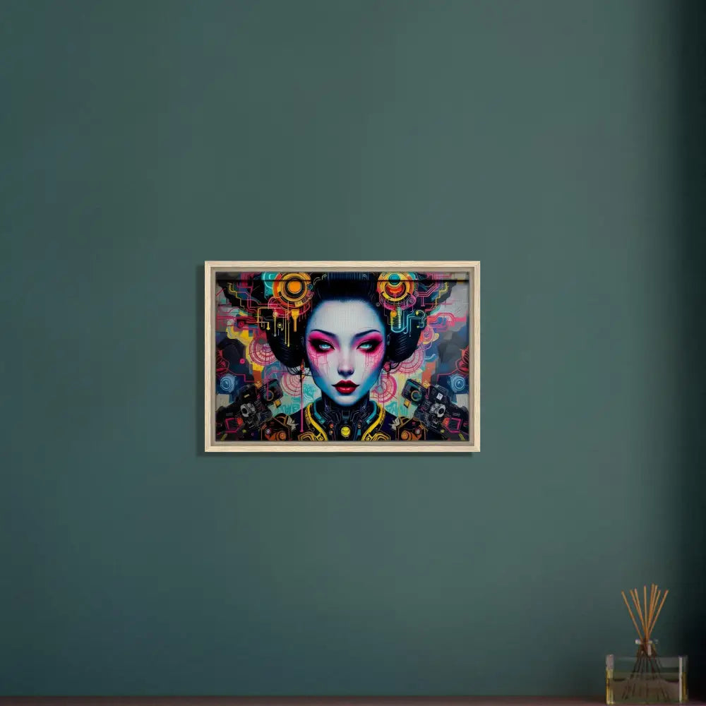 Framed Geisha-Inspired Artwork on Canvas for PixiOnyx Urban Circuit Icon Mech Shrine Geisha