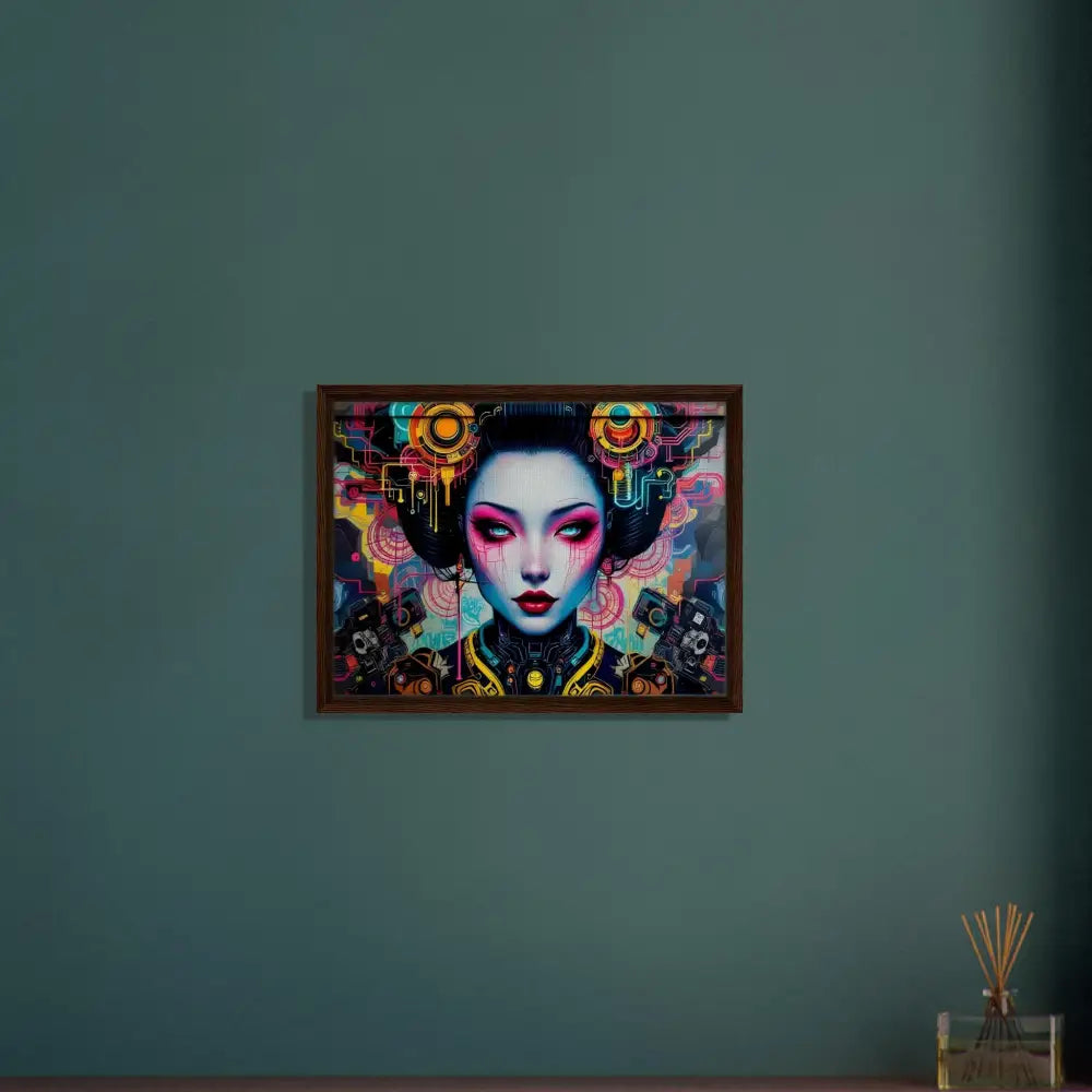 Framed Geisha art on Canvas titled Mech Shrine Geisha from PixiOnyx Urban Circuit Icon