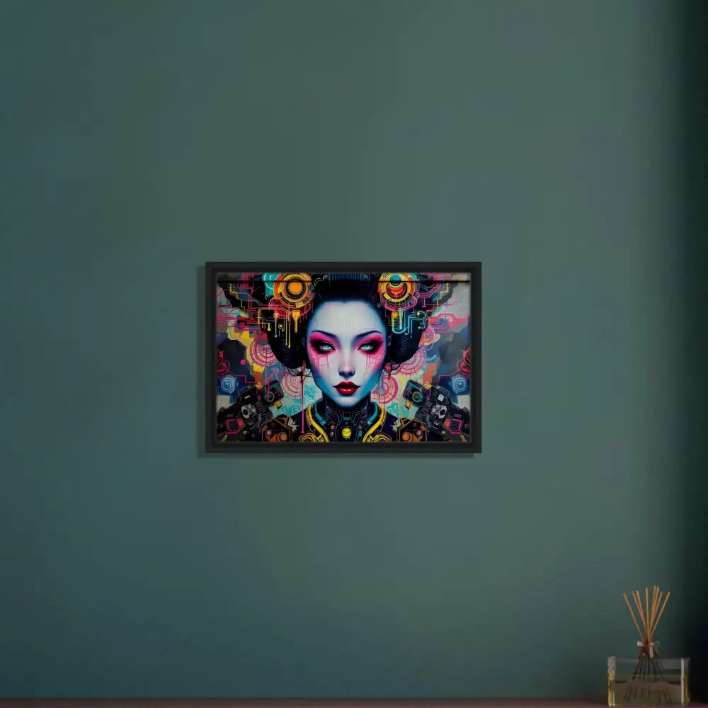 Framed Geisha art on canvas titled Mech Shrine Geisha from PixiOnyx Urban Circuit Icon
