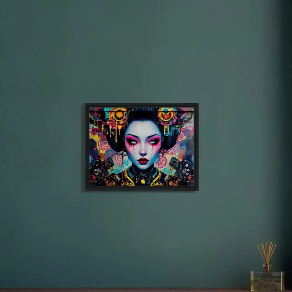 Framed Geisha artwork on Canvas titled Mech Shrine Geisha by PixiOnyx Urban Circuit Icon