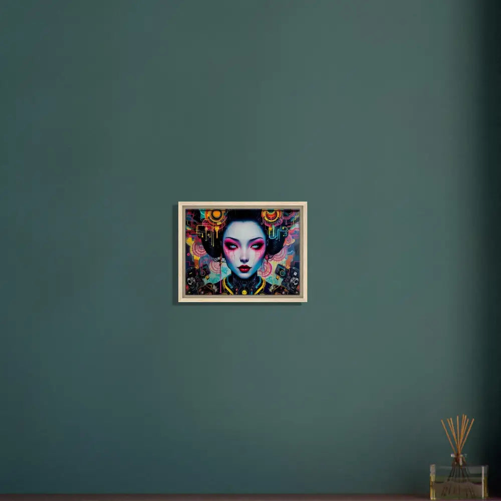 Framed Geisha Artwork on Canvas in Mech Shrine Geisha design from PixiOnyx Urban Circuit Icon