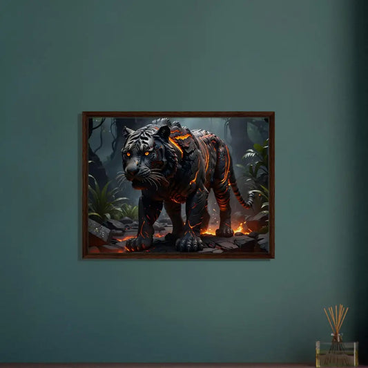 Framed Lava Tiger Artwork on PixiOnyx Molten Majesty Canvas from Nature Inspired Fantasy