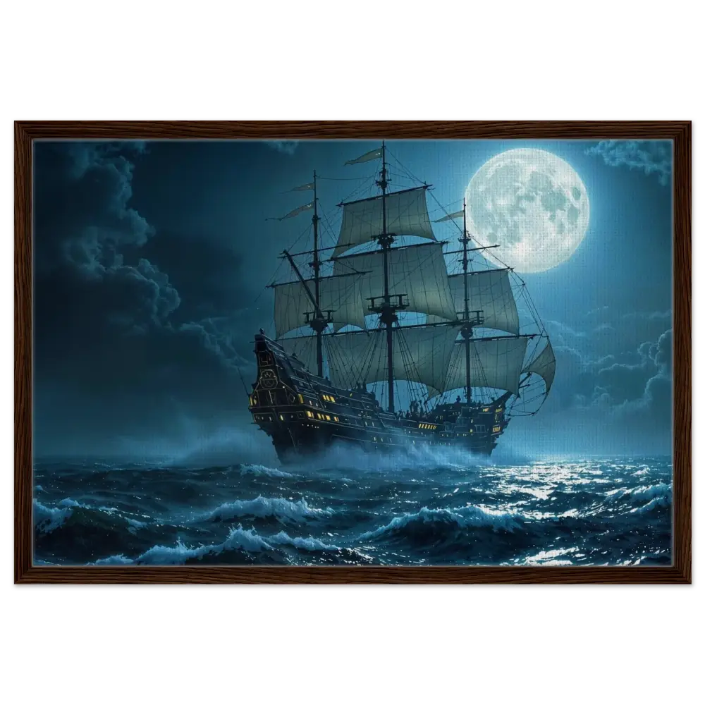 Framed pirate ship painting from PixiOnyx Luxe Nightscape Edition product display