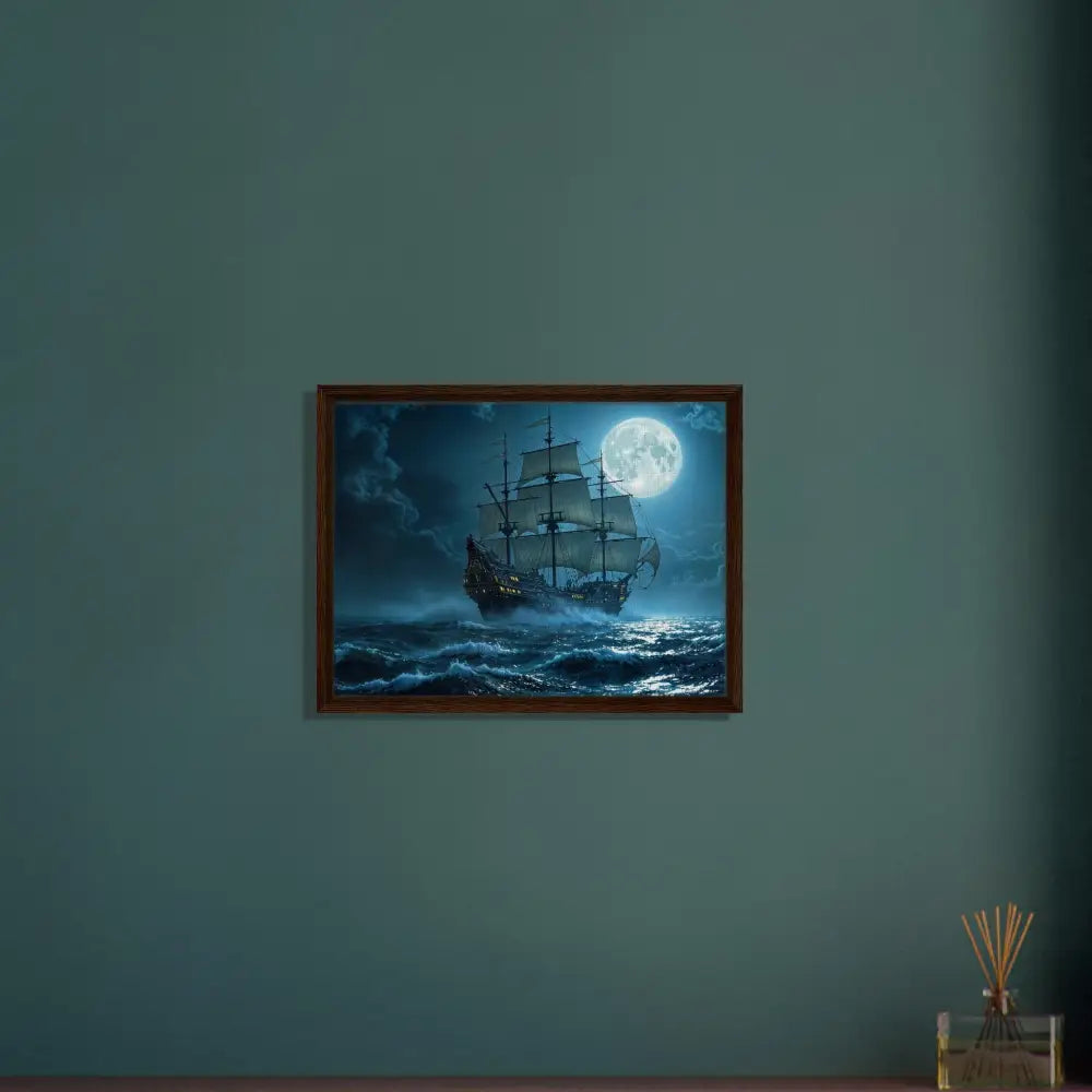 Framed ship painting from PixiOnyx Luxe Nightscape Edition displayed in a stylish frame