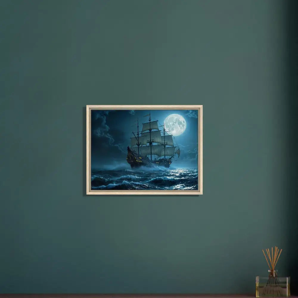 Framed ship painting artwork on canvas in PixiOnyx Luxe Nightscape Edition