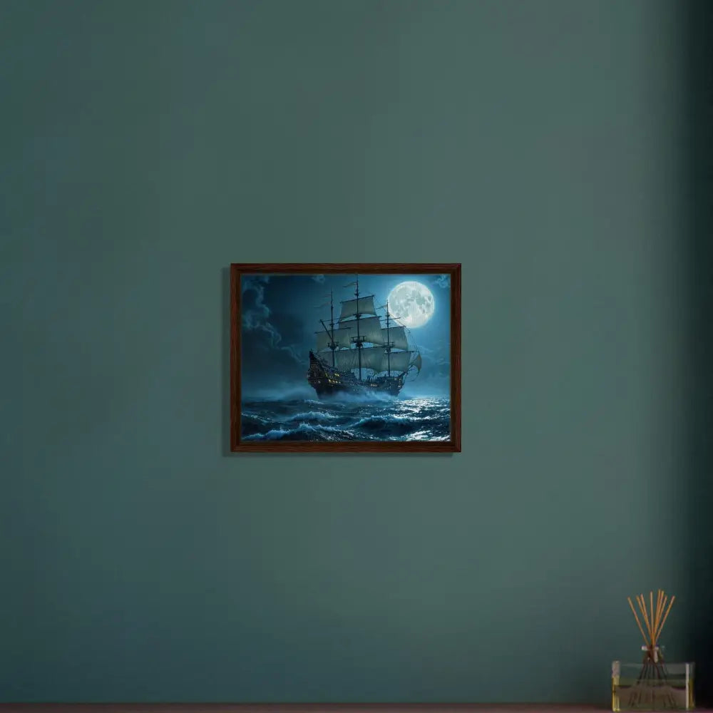 Framed ship painting displayed on PixiOnyx Luxe Nightscape Edition canvas
