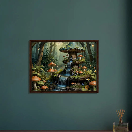 Framed Mushroom Waterfall Artwork from PixiOnyx Storybook Statement Piece collection