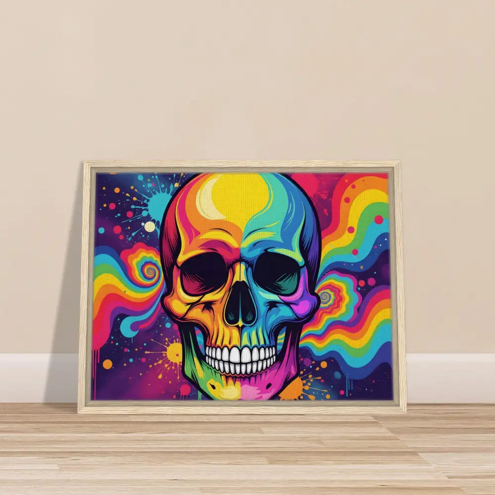 Framed colorful neon psychedelic skull urban art canvas for modern home decor