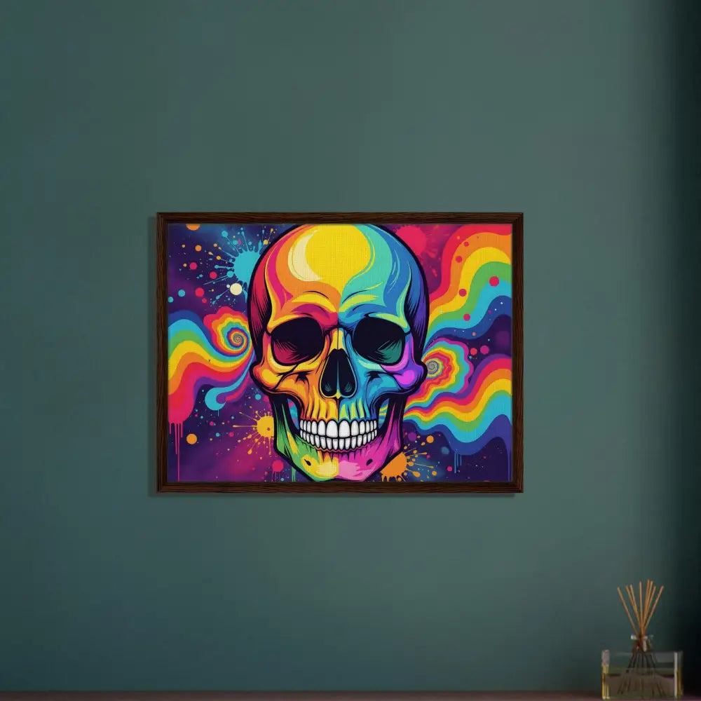 Framed Neon Psychedelic Skull Canvas Artwork for Urban Art Decor
